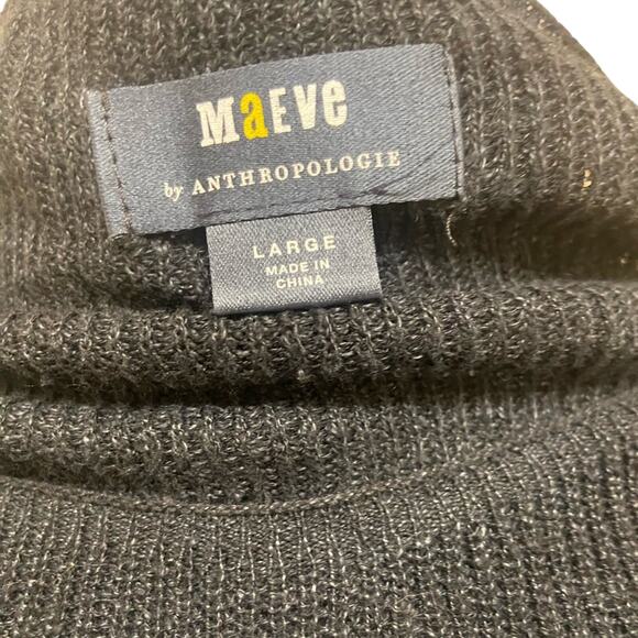 Maeve by Anthropologie Black Cap Sleeve, Linen Blend,  Large Knit Sweater Top - Picture 4 of 7